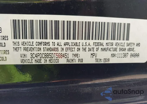 2013 Dodge Journey Sxt from USA, damaged, VIN 3C4PDCBB5DT568451